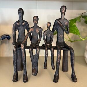 Cast iron Bronze Sculpture, Family of four sitting on bench